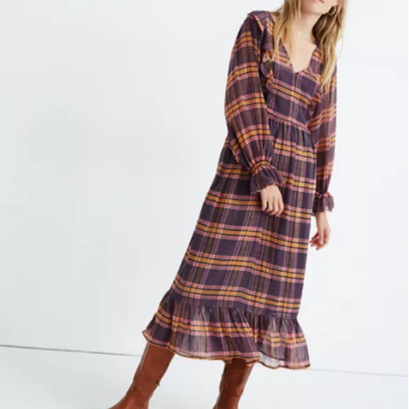 Madewell Sheer Plaid Full-Sleeve Ruffle Dress - Picture 4 of 9